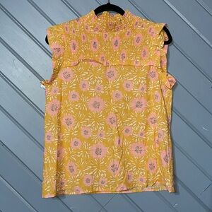 THML Mustard Floral Smocked Sleeveless Blouse